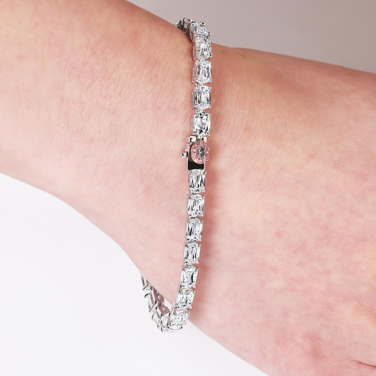 PIEMONTE ROSA - Platinum and rose gold 28=14.07ct elongated cushion white diamond, fancy violet-gray oval cut and Argyle round brilliant cut diamond tennis bracelet
