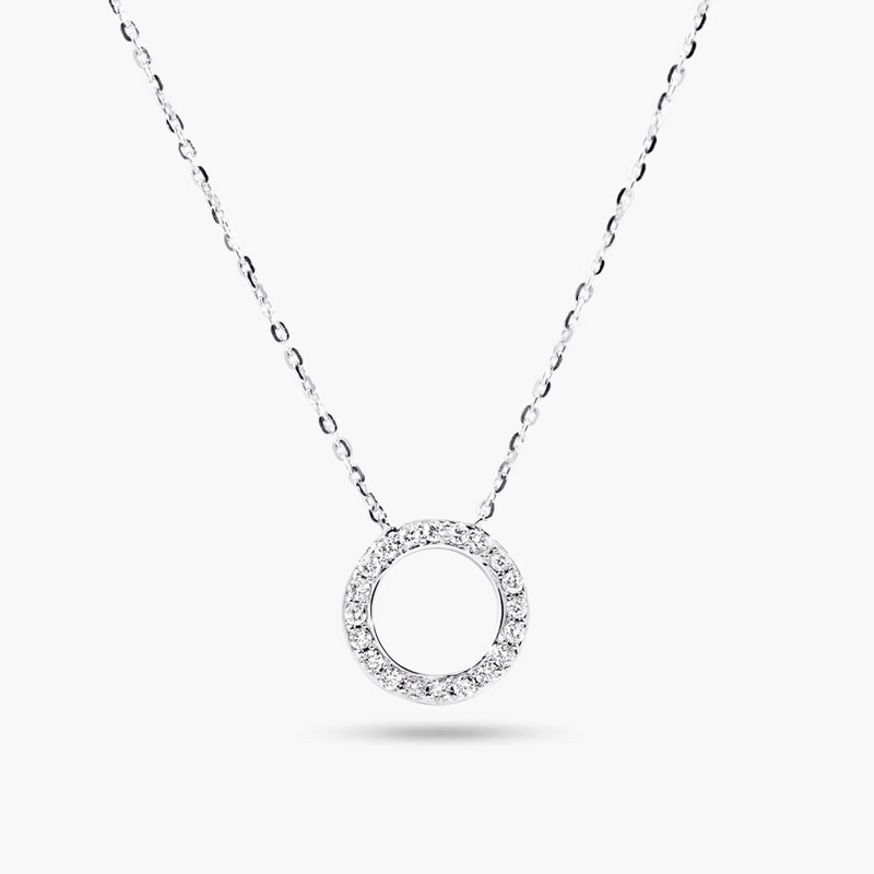 18ct white gold circle diamond necklace