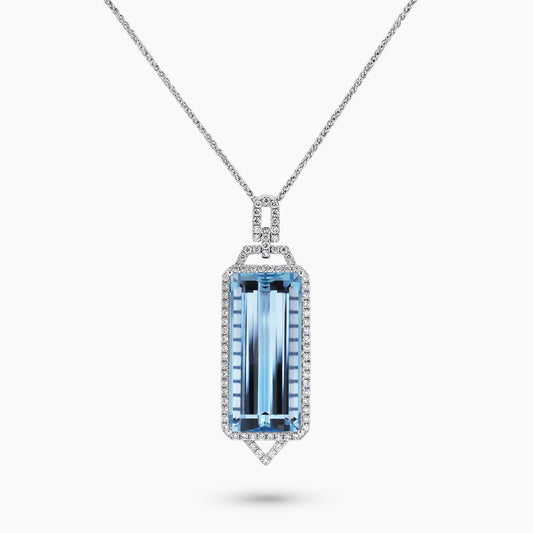18ct white gold 23.33ct rectangular aquamarine and diamond necklace