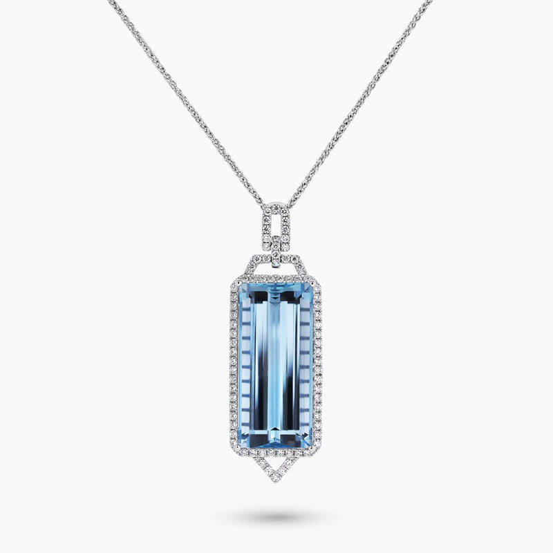 18ct white gold rectangular aquamarine and diamond necklace
