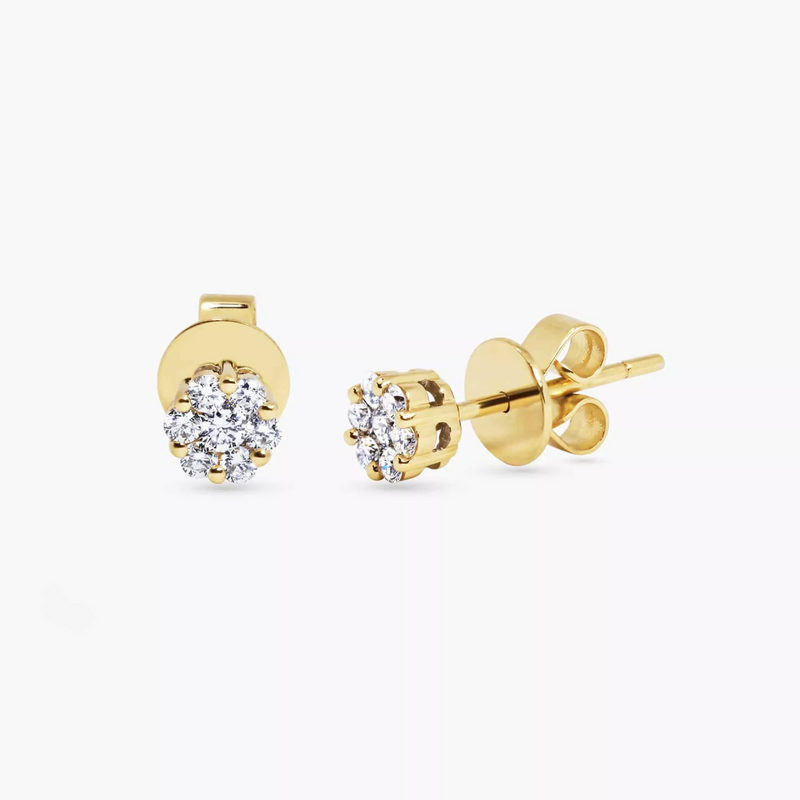 A pair of 18ct yellow gold diamond claw set cluster stud earrings.