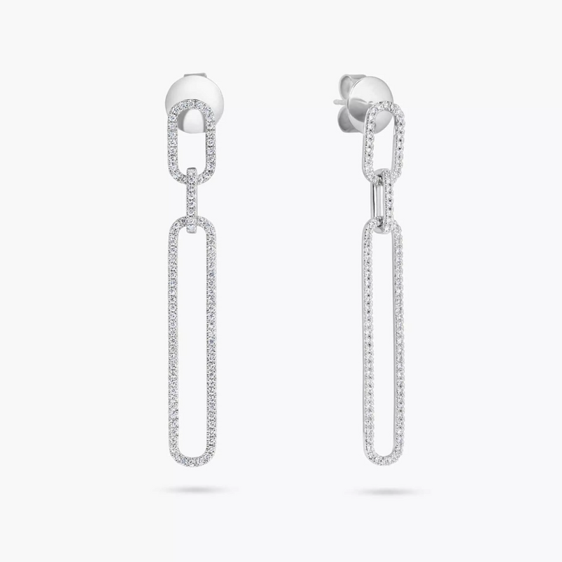 A pair of 18ct white gold diamond drop paperclip earrings