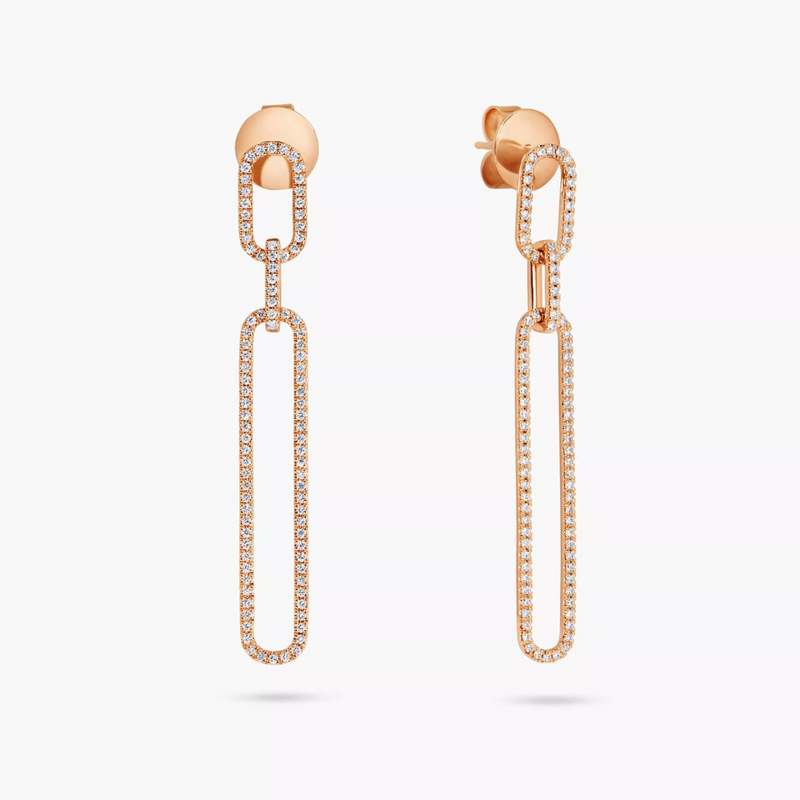 A pair of 18ct rose gold diamond drop paperclip earrings