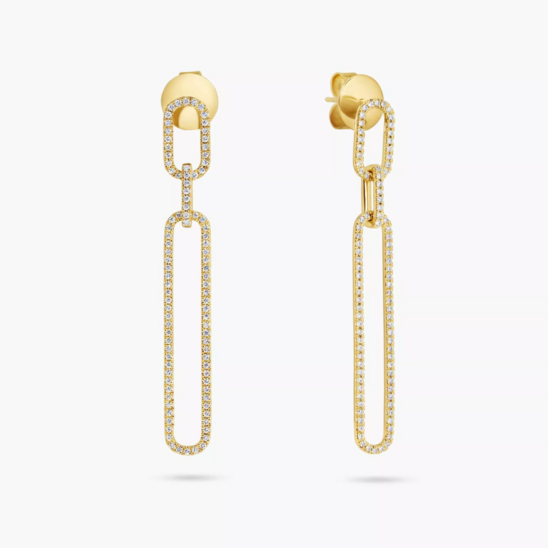 A pair of 18ct yellow gold diamond drop paperclip earrings