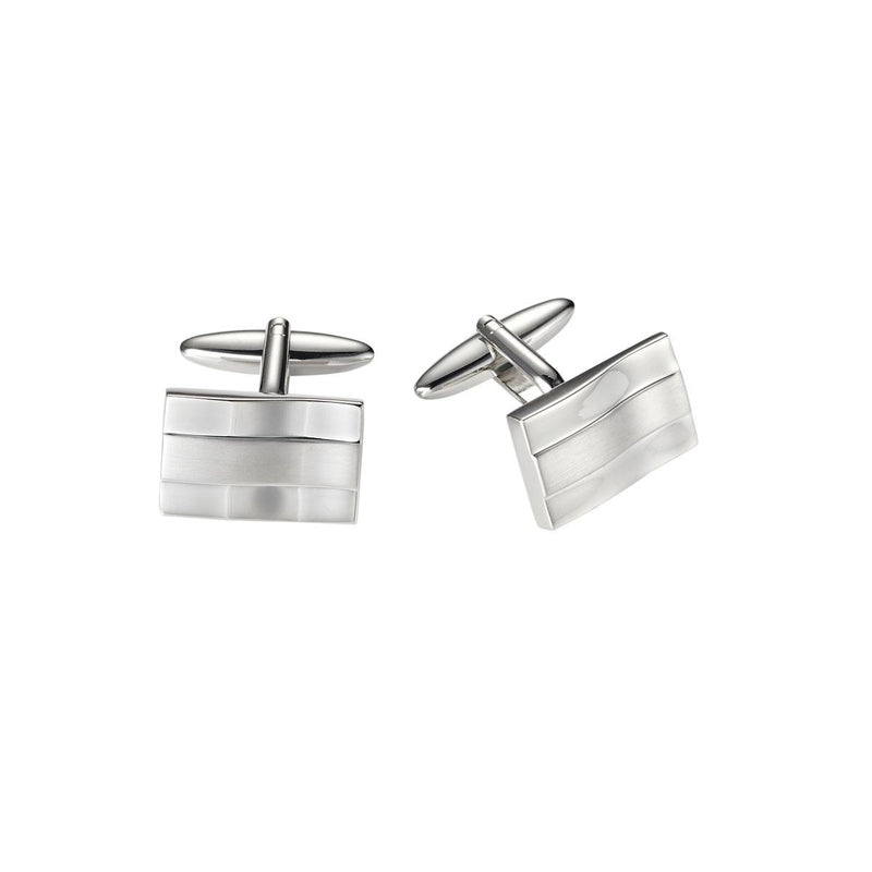 Polished and brushed rhodium plated stainless steel cufflinks