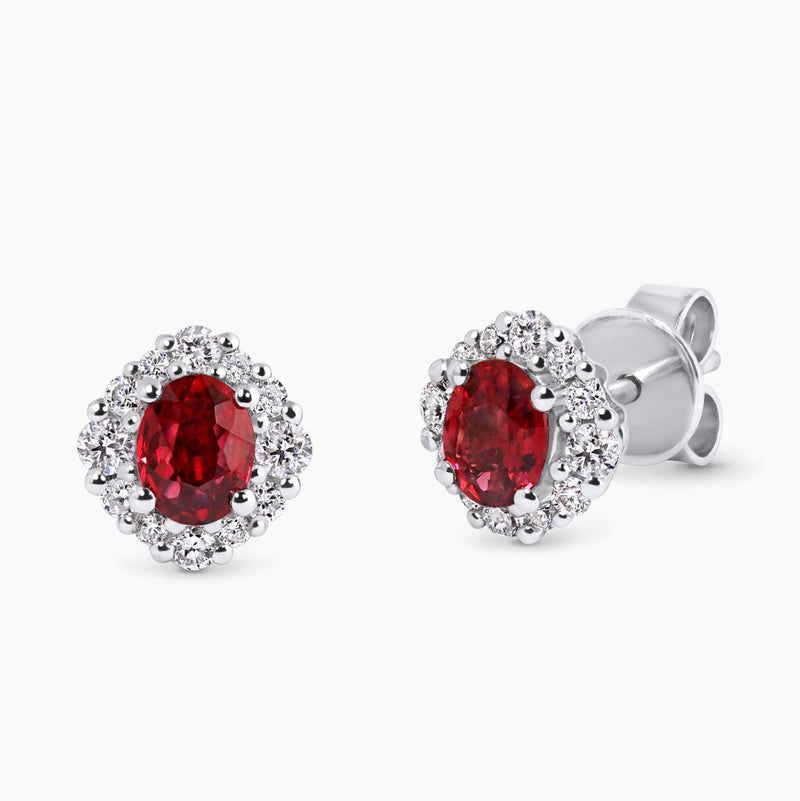 18ct white gold oval ruby & diamond stud earrings