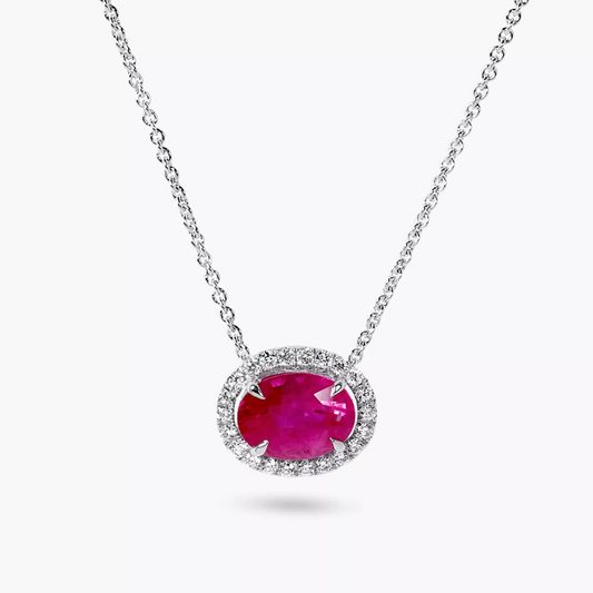 18ct white gold 1.75ct oval ruby and diamond necklace