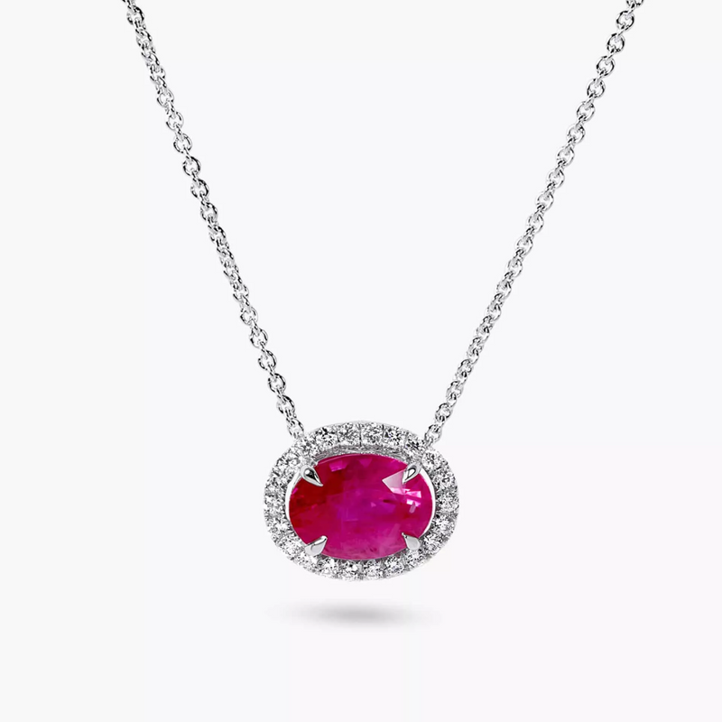 18ct white gold oval ruby and diamond necklace