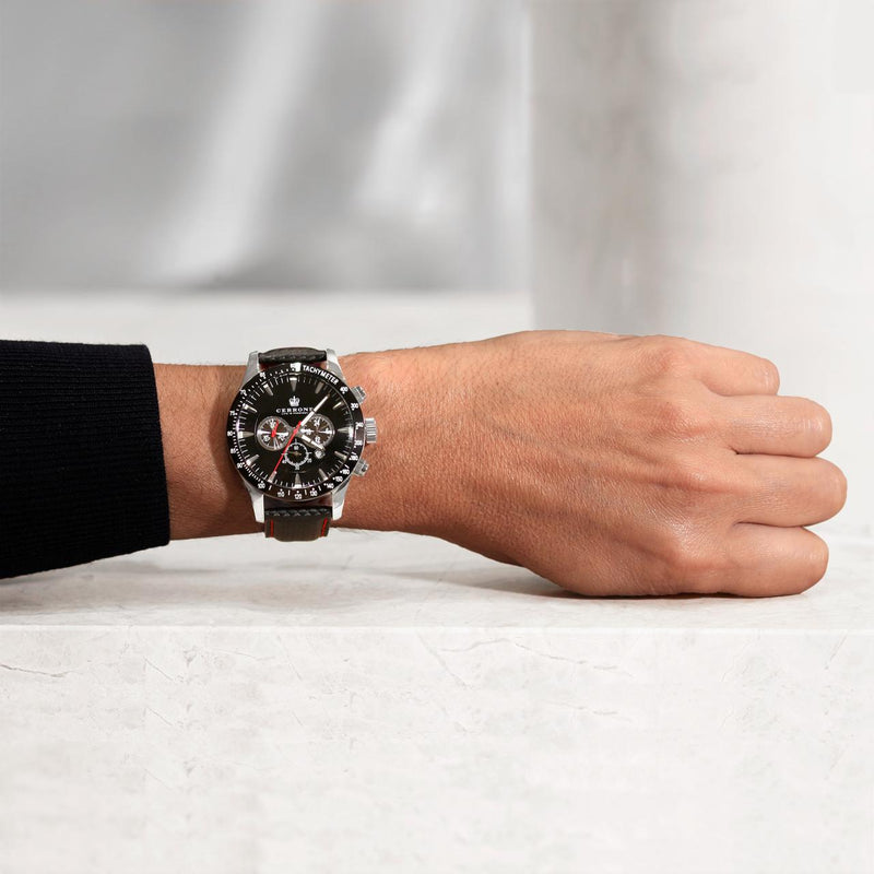 Cerrone 50th Anniversary chronograph ‘Rosso Nero’ Watch on the wrist