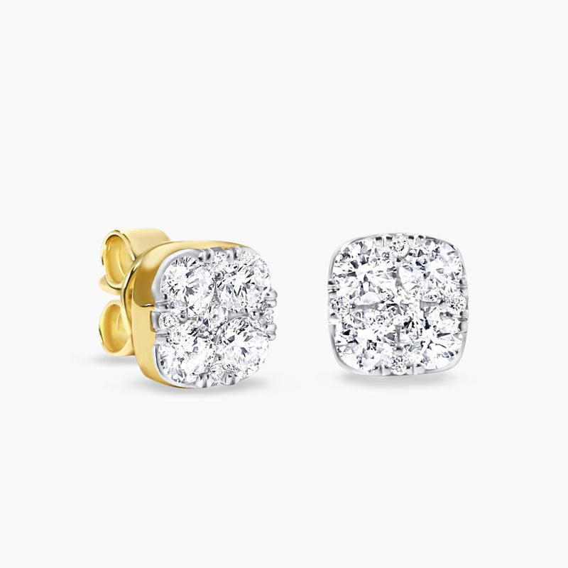 A pair of 18ct yellow gold cluster diamond stud earrings.