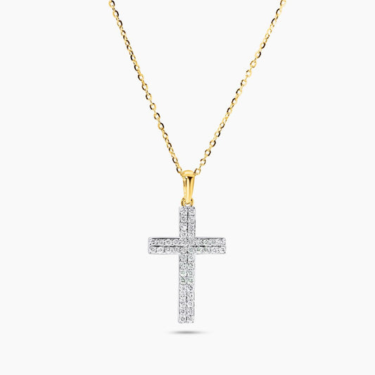 18ct yellow gold 47=0.28ct diamond cross pendant on an 18ct yellow gold trace chain