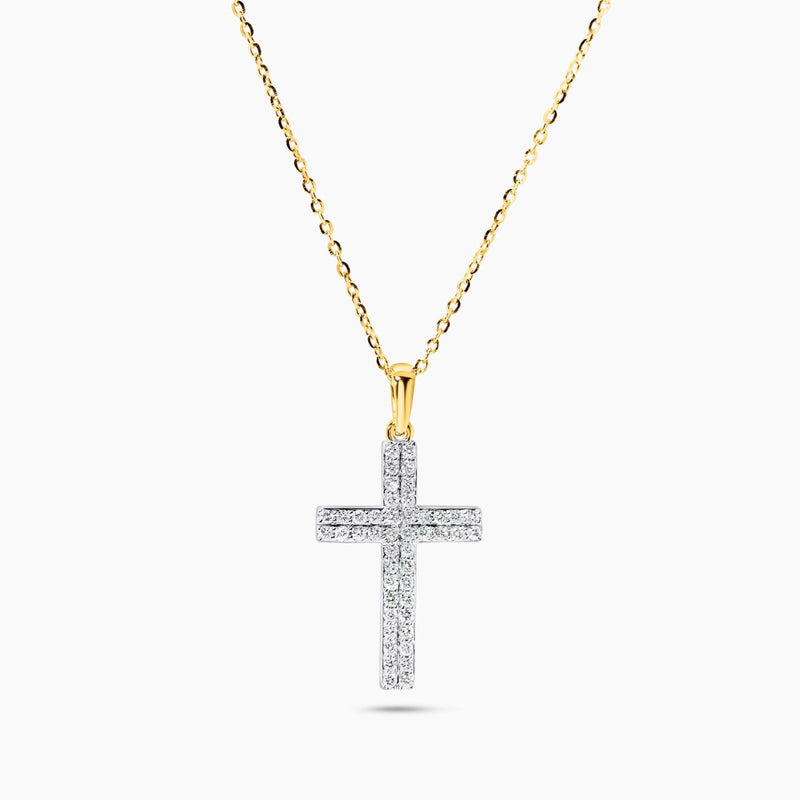 18ct yellow gold 47=0.28ct diamond cross pendant on an 18ct yellow gold trace chain