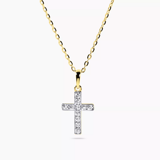 18ct yellow gold 11=0.14ct diamond cross necklace