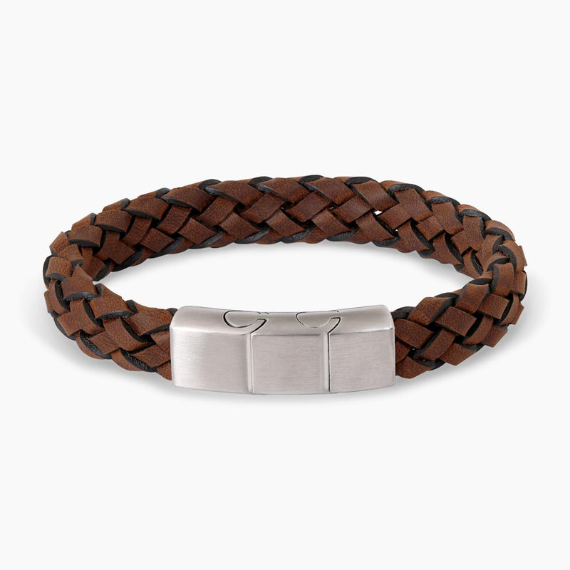 Braided Brown Italian Suede Leather & Brushed Stainless Steel Bracelet