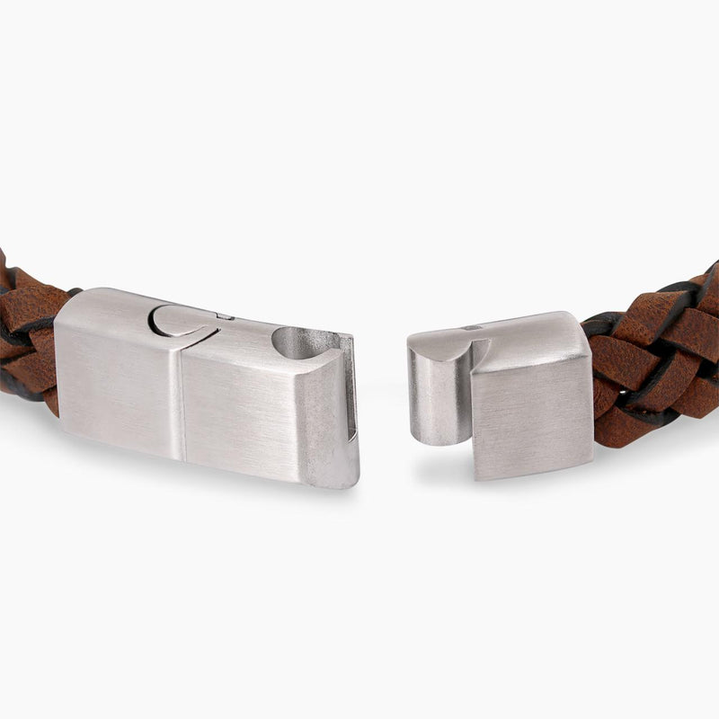 Braided Brown Italian Suede Leather & Brushed Stainless Steel Bracelet