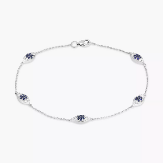 18ct white gold sapphire & diamond evil eye bracelet