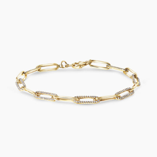 18ct yellow gold pave diamond paper clip bracelet