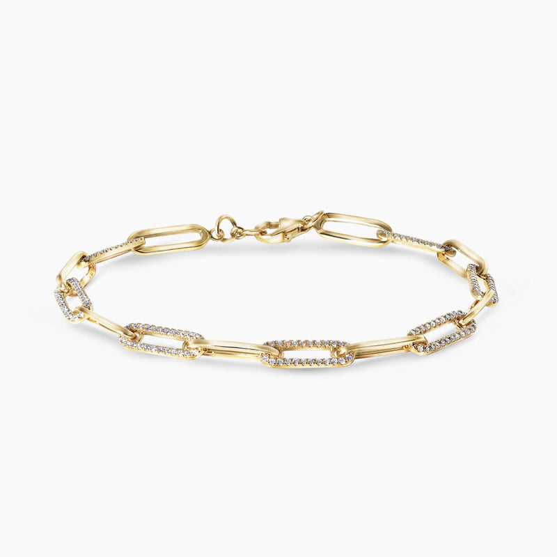 18ct yellow gold pave diamond paper clip bracelet