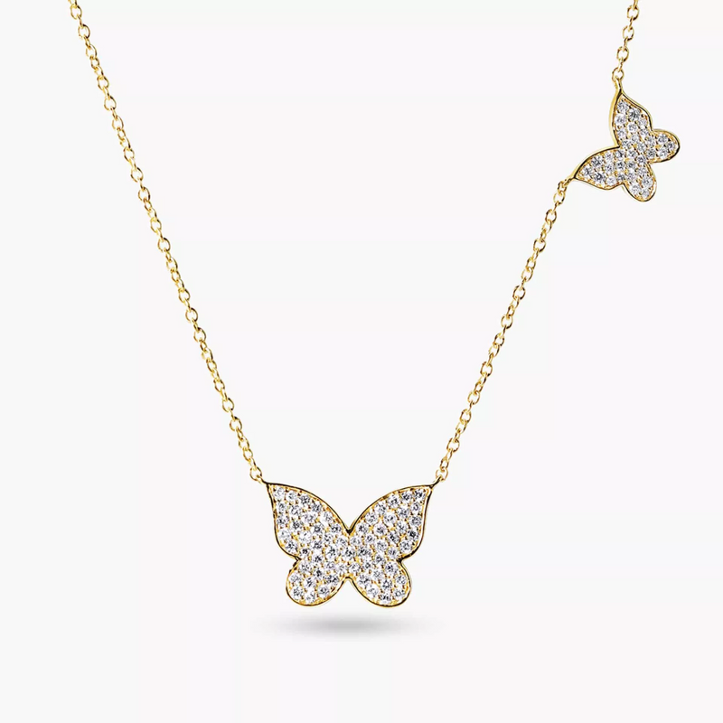 18ct yellow gold diamond butterfly necklace
