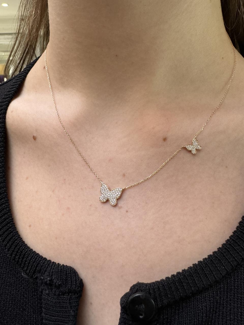 18ct yellow gold diamond butterfly necklace