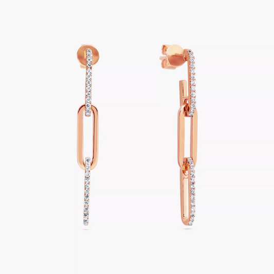 18ct rose gold paperclip diamond drop earrings