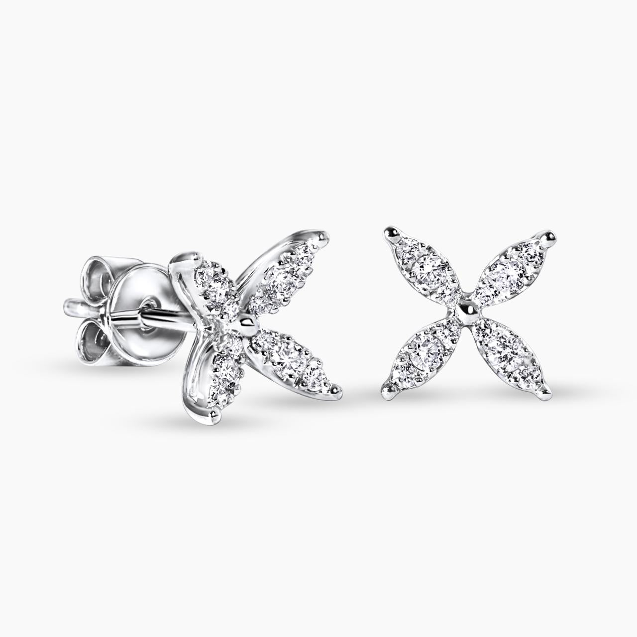 18ct white gold 24=0.23ct round brilliant cut diamond flower stud earrings
