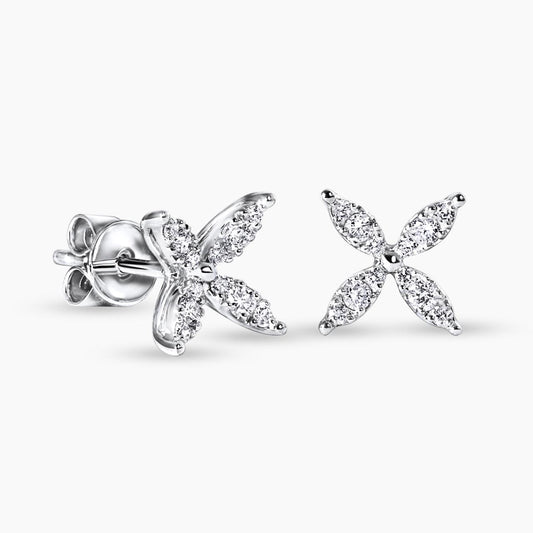 18ct white gold 24=0.23ct round brilliant cut diamond flower stud earrings
