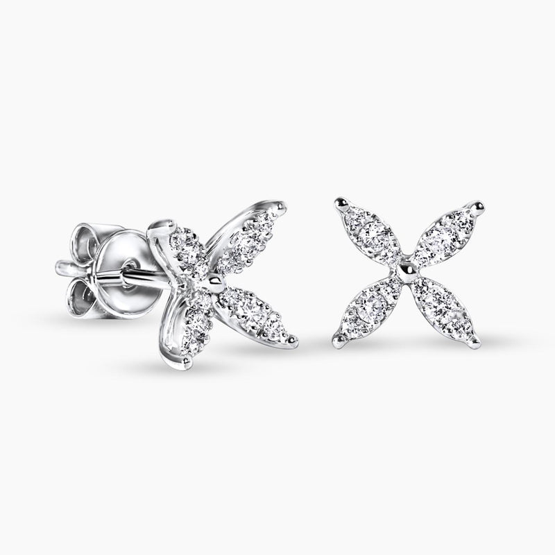 18ct white gold 24=0.23ct round brilliant cut diamond flower stud earrings