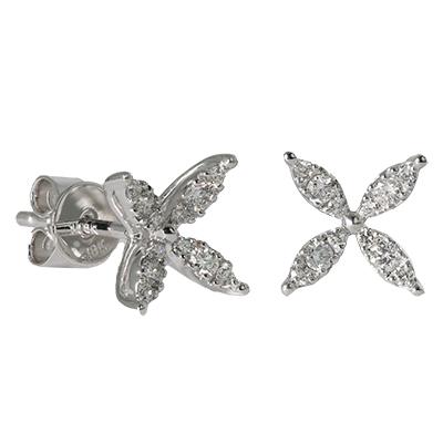 18ct white gold 24=0.23ct round brilliant cut diamond flower stud earrings