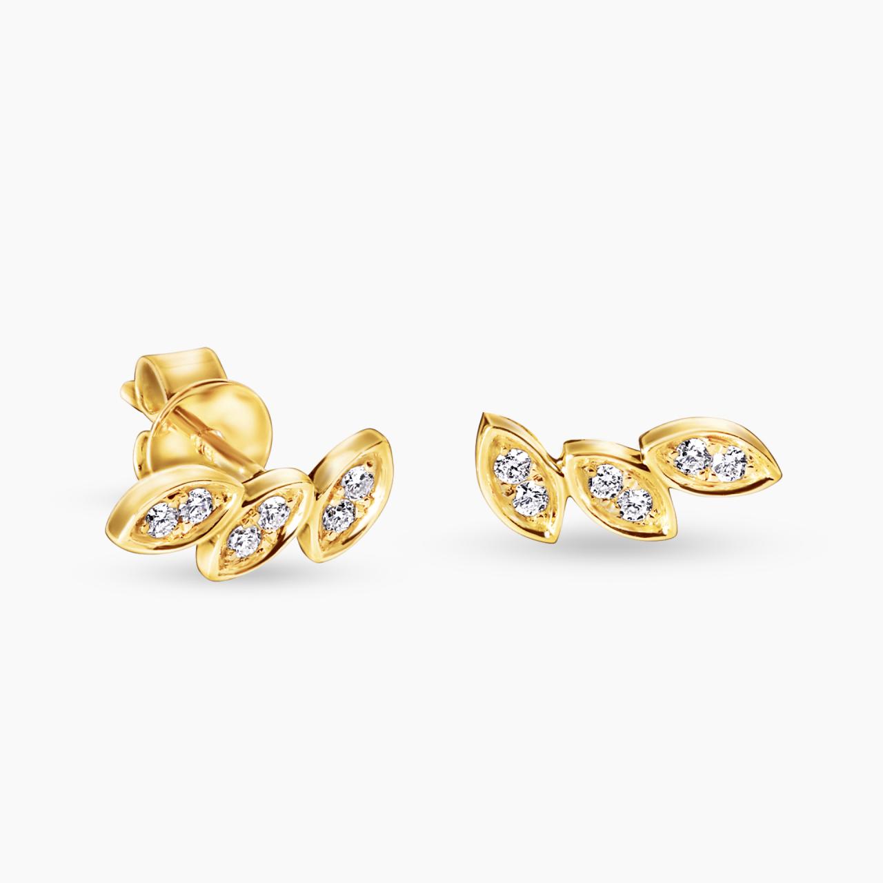 18ct yellow gold 12=0.10ct round brilliant cut diamond petal stud earrings