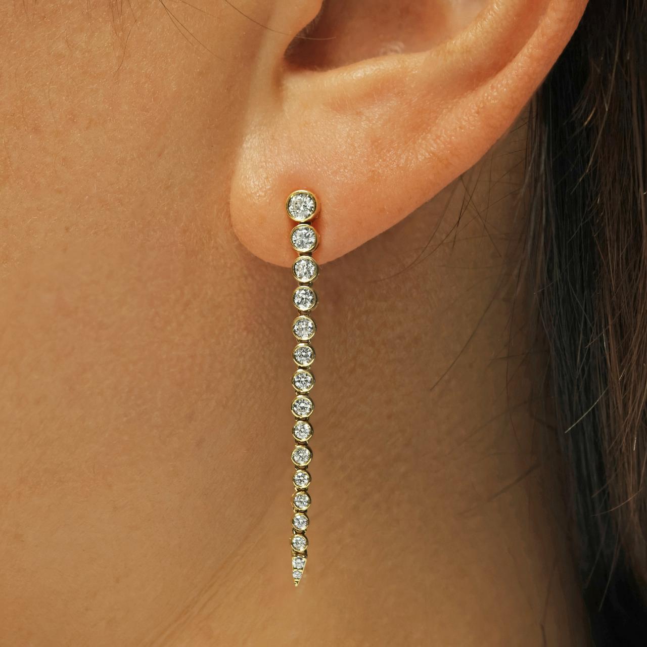 18ct yellow gold round brilliant cut diamond bezel set drop earrings