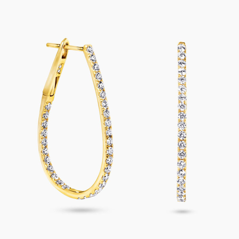 18ct yellow gold round brilliant cut diamond pear shape hoop earrings