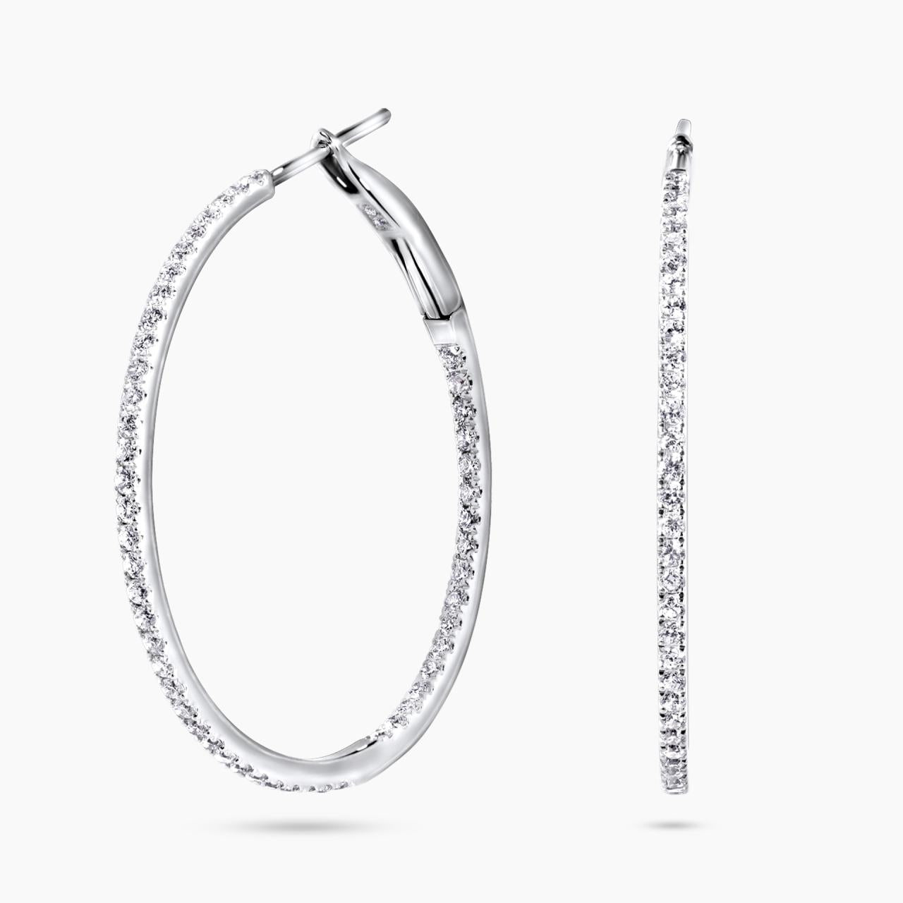 18ct white gold round diamond hoop earrings