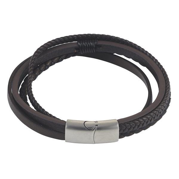 Dark Brown Multi Strand Leather/Stainless Steel Men's Bracelet 21cm