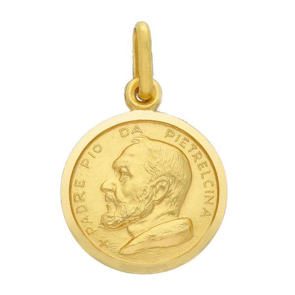 18ct yellow gold "St. Pio" 15mm medal front view