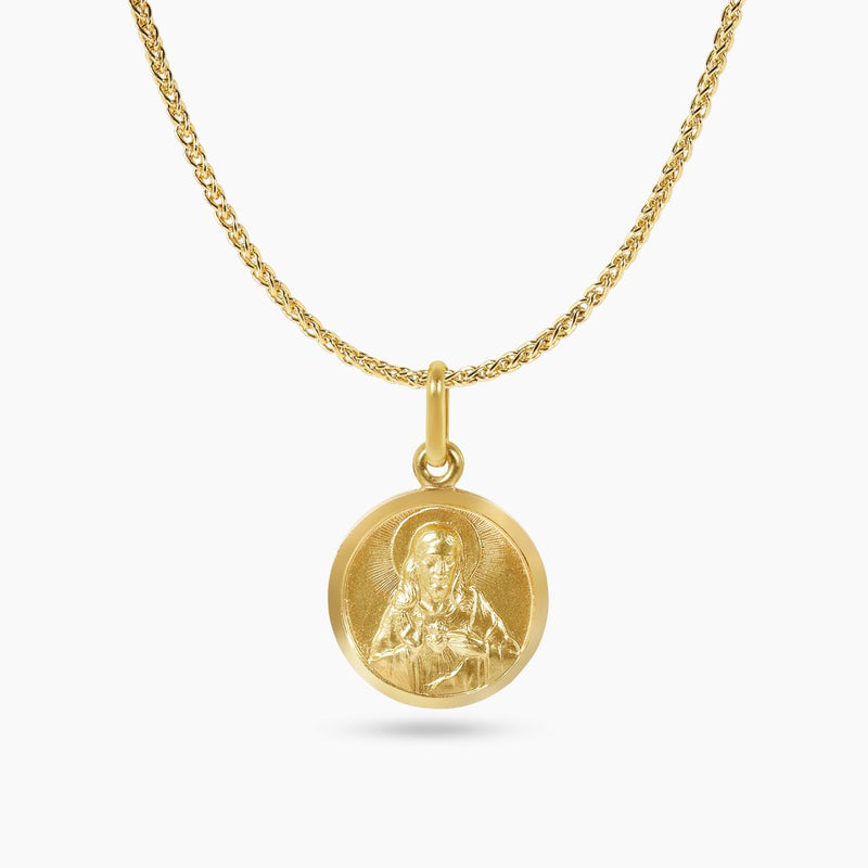 18ct yellow gold "Holy Heart" medallion 15mm on chain
