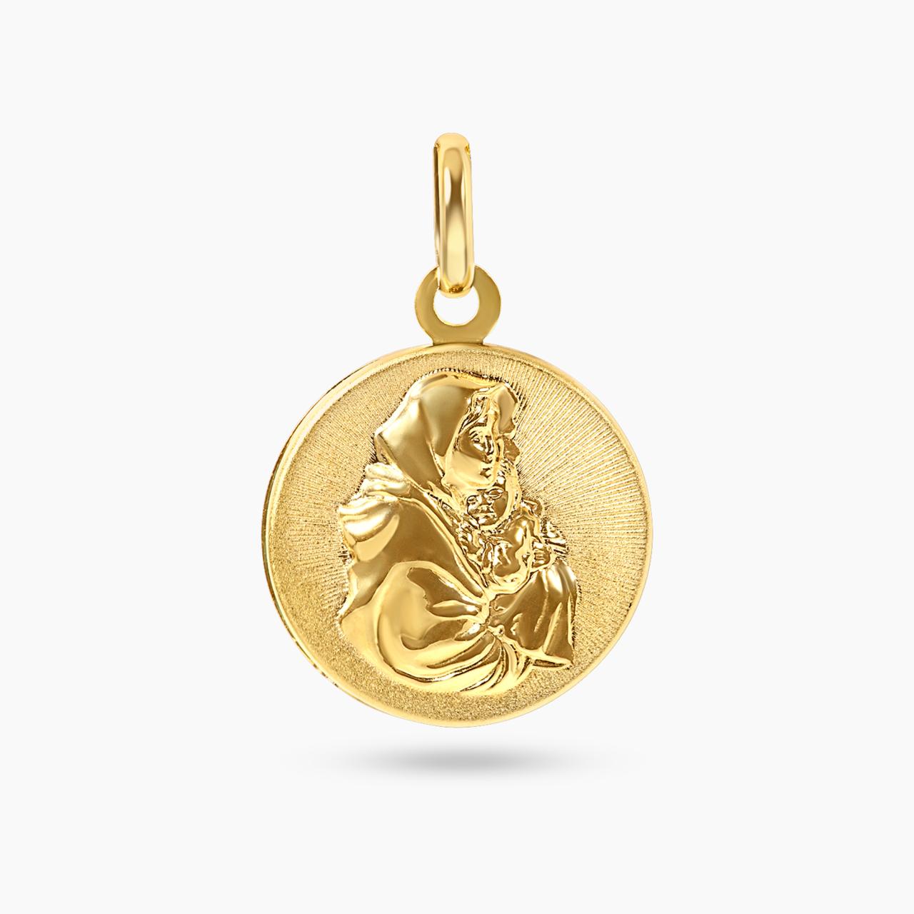 18ct yellow gold "Mother Mary" medal. 18mm front view