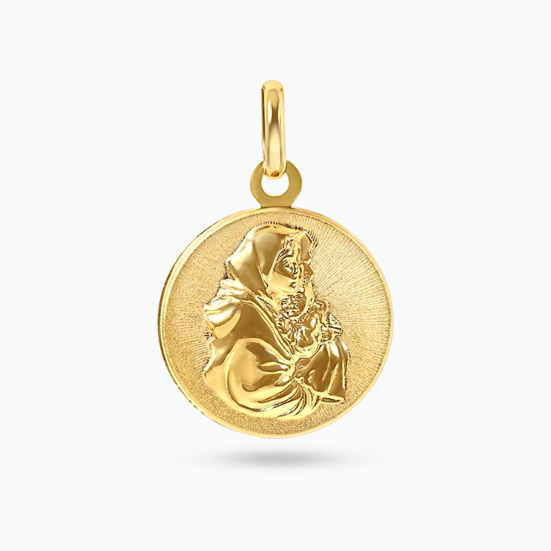 18ct yellow gold "Mother Mary" medal. 18mm front view