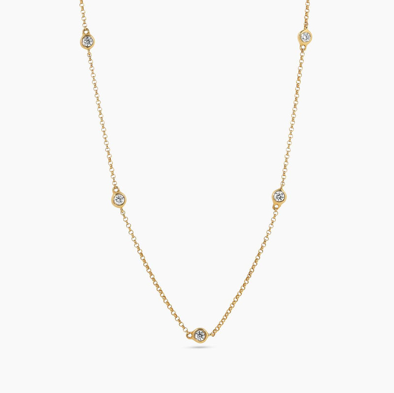 18ct yellow gold bezel set diamond chain necklace