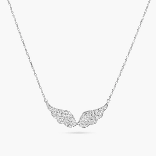 18ct white gold diamond angel wings necklace