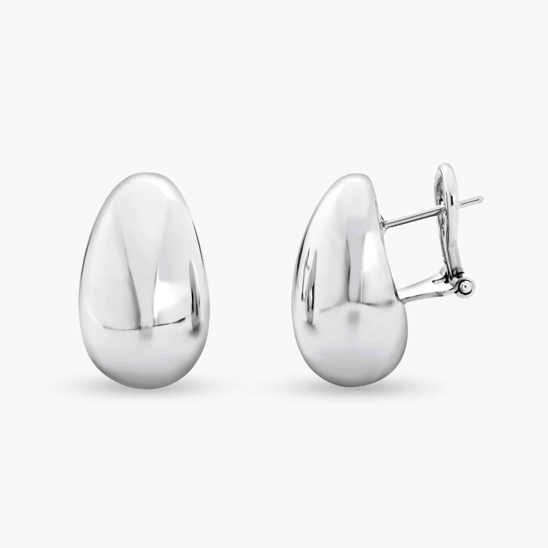 A pair of 18ct white gold tear drop hollow earrings.
