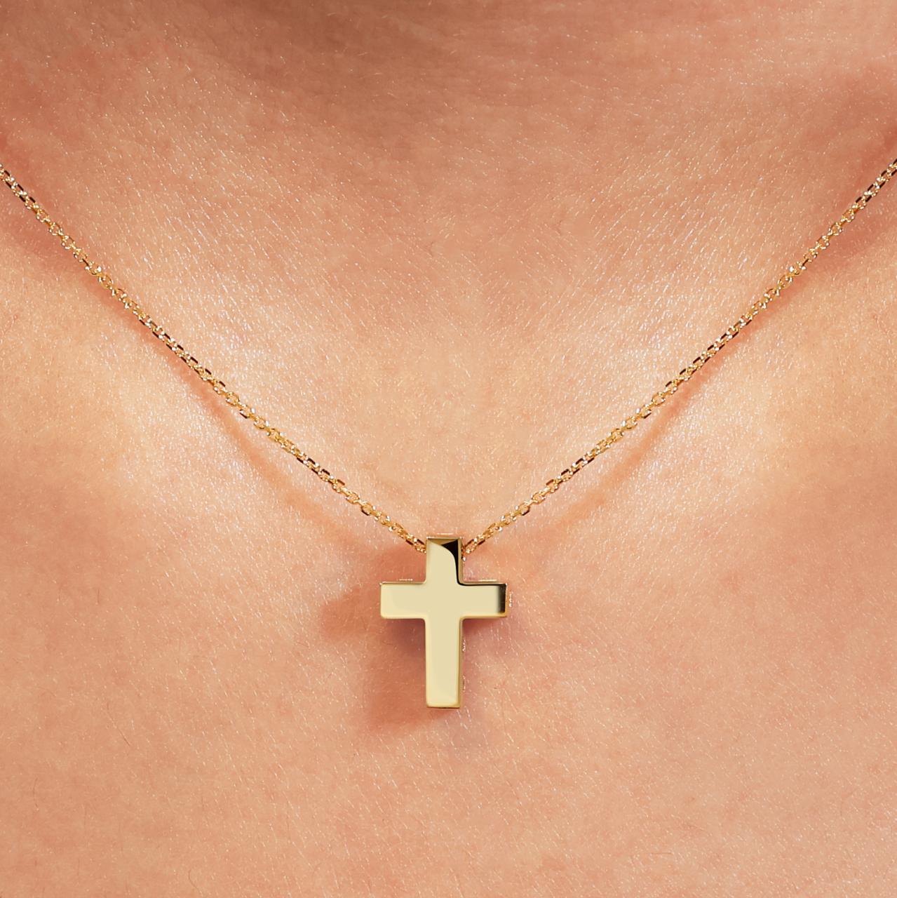 18ct yellow gold cross slider necklace 42cm