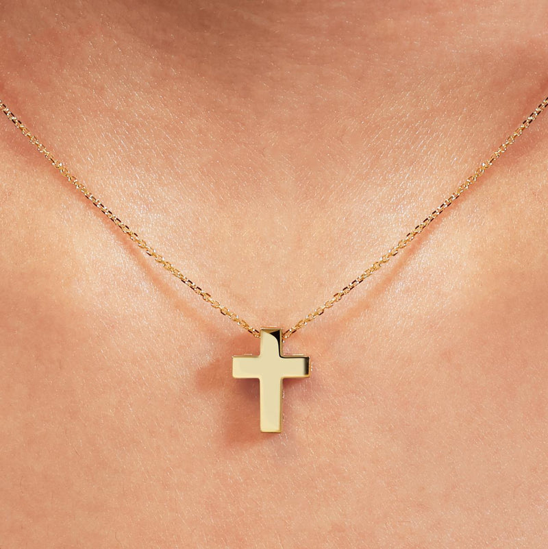 18ct yellow gold cross slider necklace 42cm on the neck