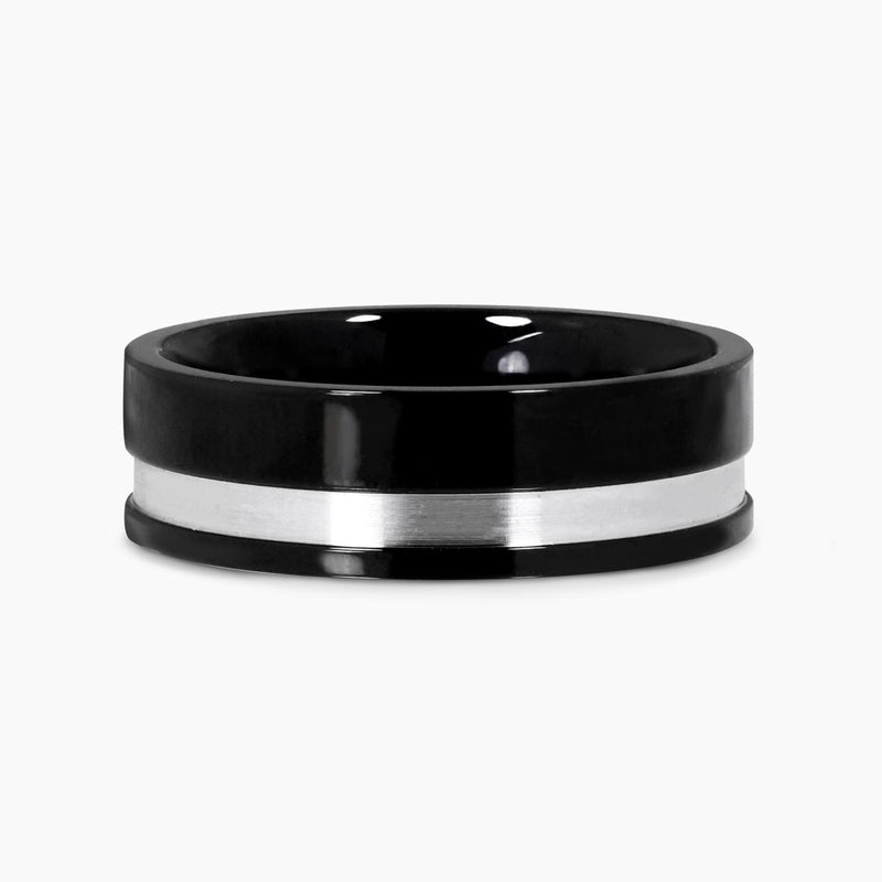 Polished ion plated black and brushed stainless steel men’s ring