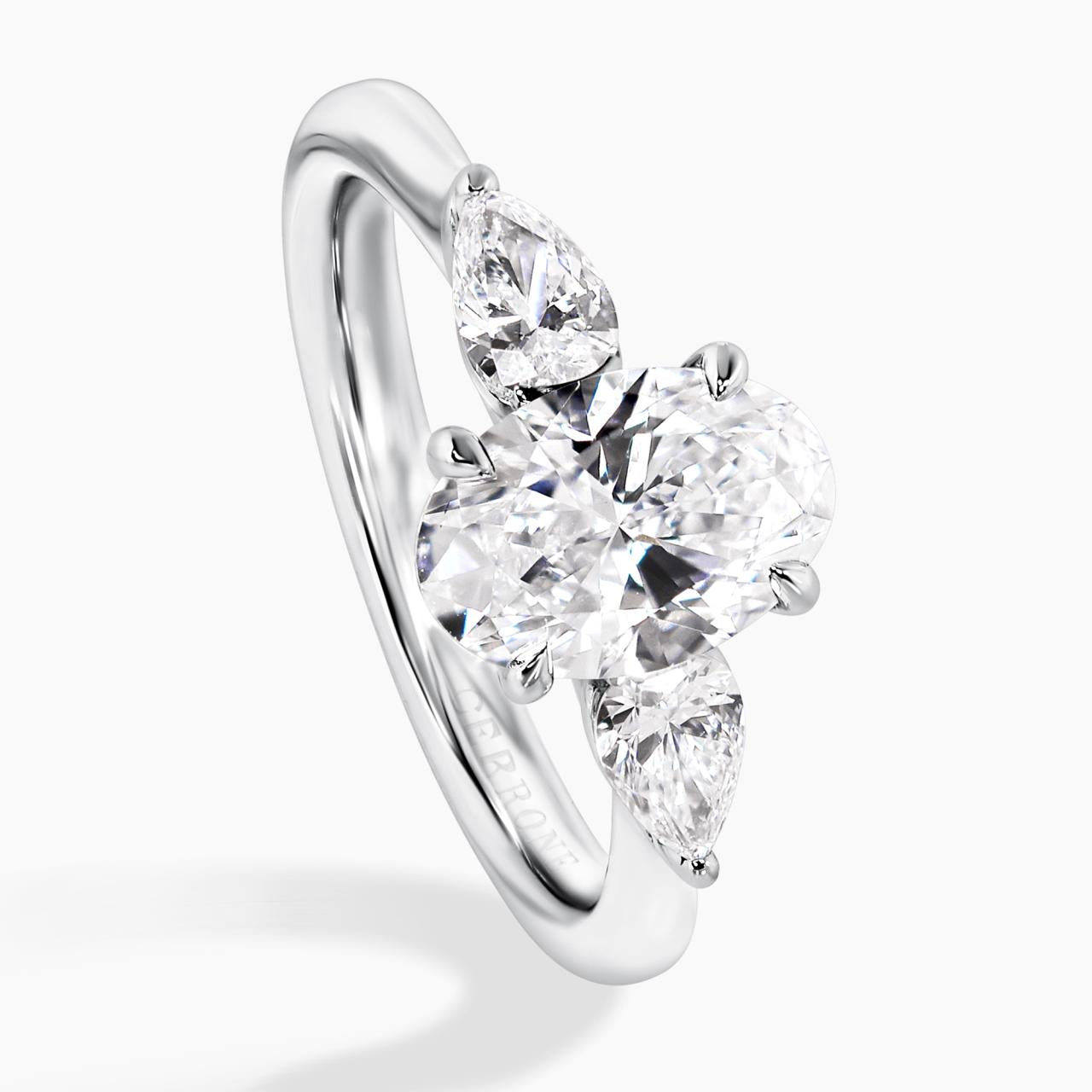 ELISA -  18ct white gold 1.54ct D VS1 Oval LAB Grown diamond ring with 2=0.46ct Pear shaped LAB Grown diamonds IGI Report