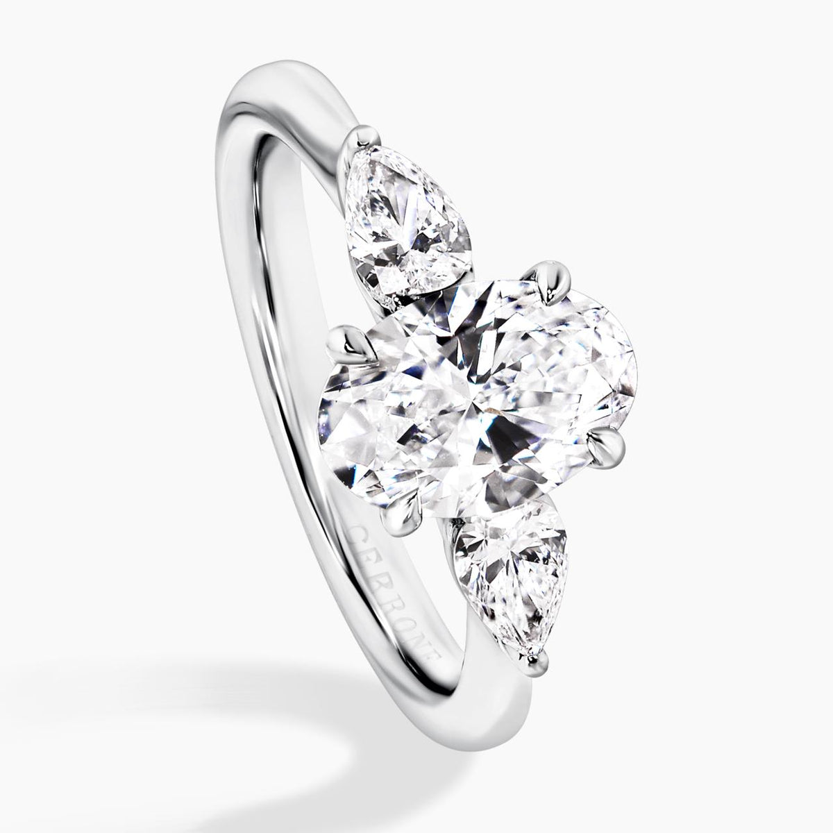ELISA 18ct white gold 1.54ct D VS1 Oval LAB Grown diamond ring with 2=0.46ct Pear shaped LAB Grown diamonds IGI Report