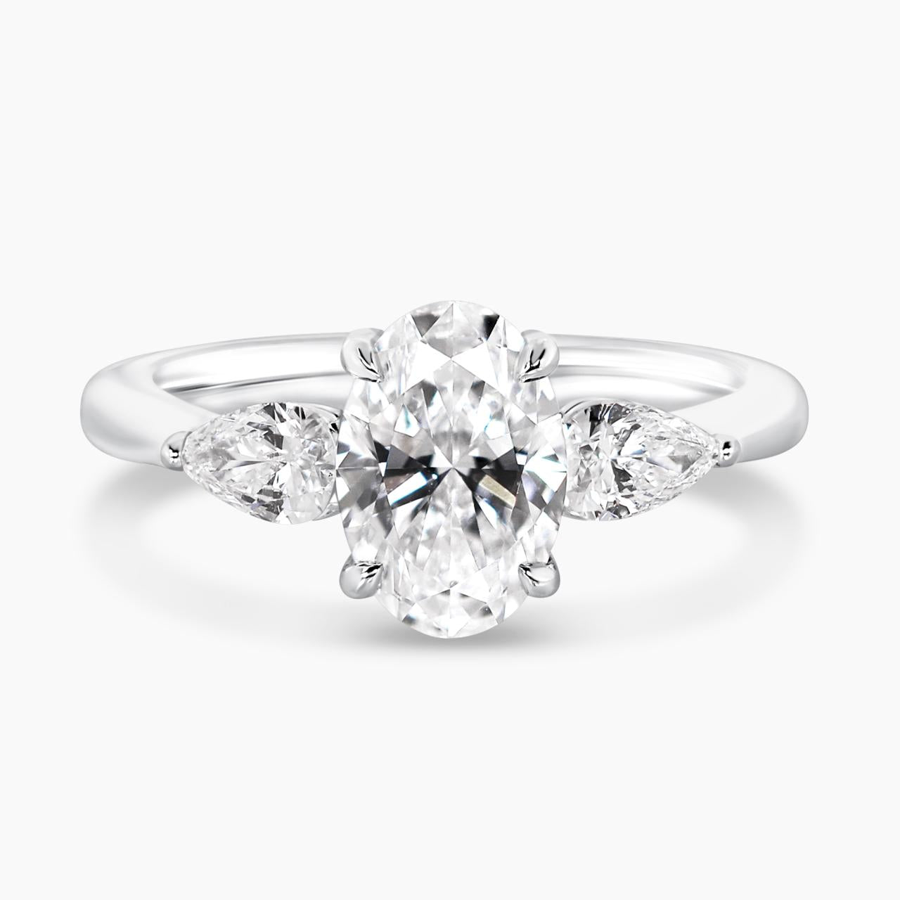 ELISA -  18ct white gold 1.54ct D VS1 Oval LAB Grown diamond ring with 2=0.46ct Pear shaped LAB Grown diamonds IGI Report