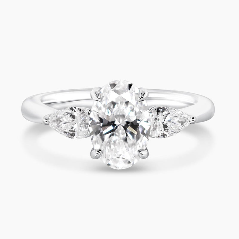 ELISA -  18ct white gold 1.54ct D VS1 Oval LAB Grown diamond ring with 2=0.46ct Pear shaped LAB Grown diamonds IGI Report