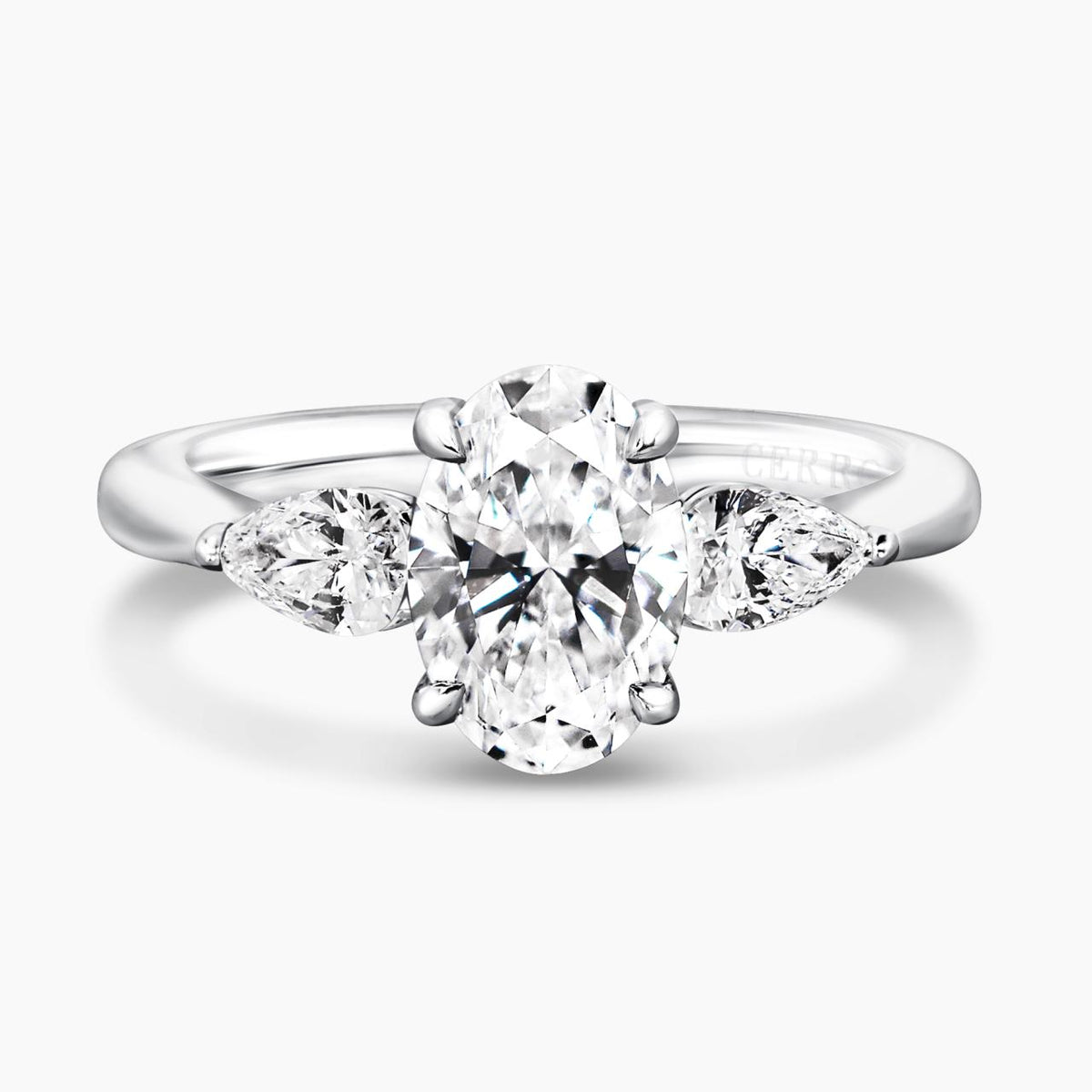 ELISA 18ct white gold 1.54ct D VS1 Oval LAB Grown diamond ring with 2=0.46ct Pear shaped LAB Grown diamonds IGI Report