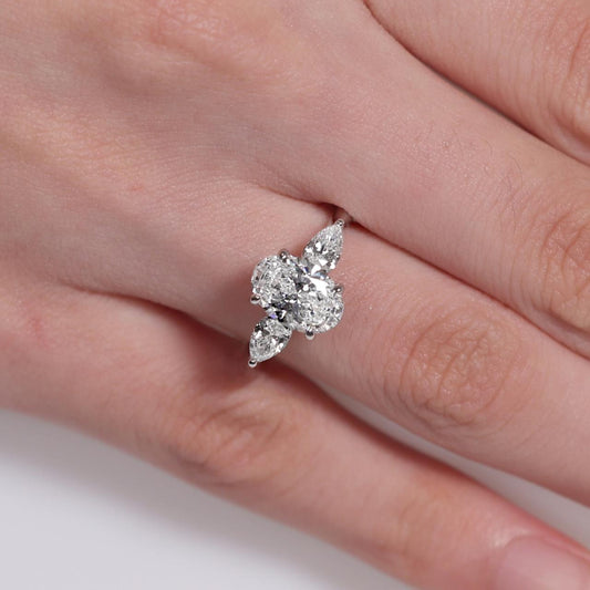 ELISA 18ct white gold 1.54ct D VS1 Oval LAB Grown diamond ring with 2=0.46ct Pear shaped LAB Grown diamonds IGI Report